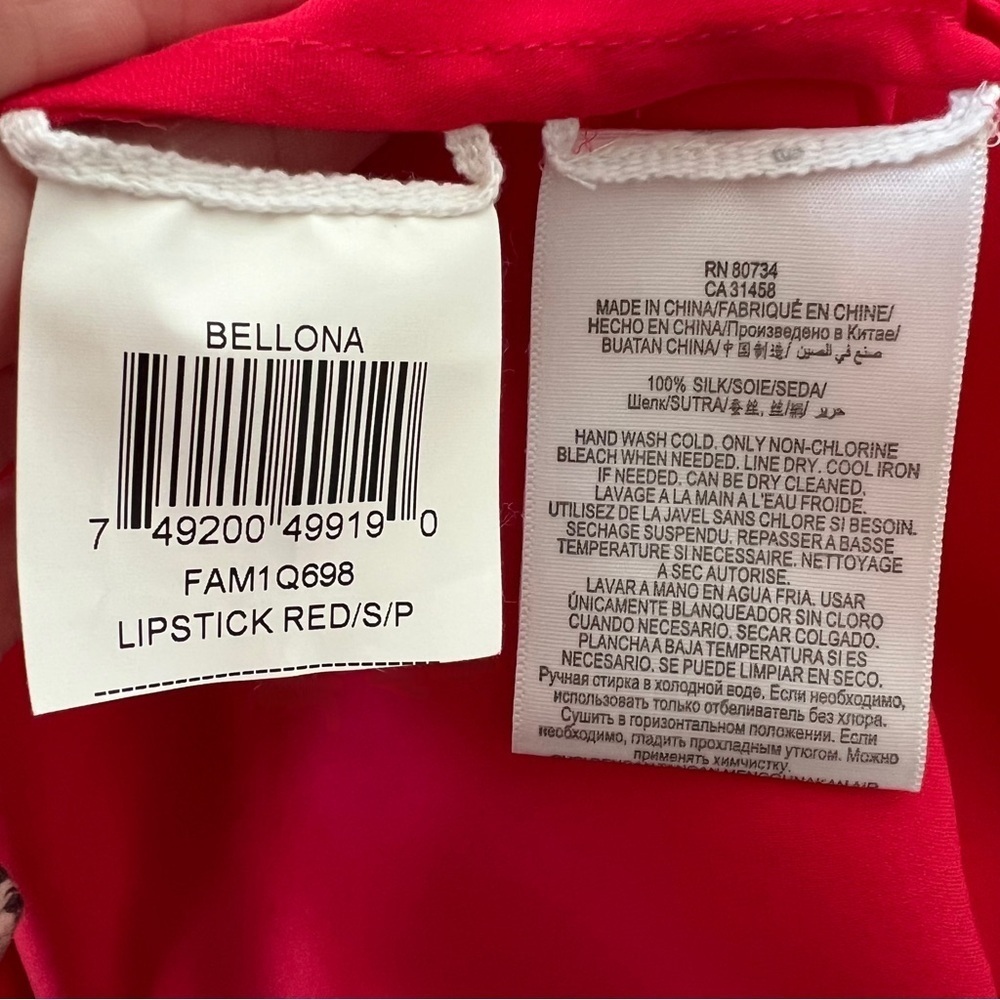 BCBGMaxAzria “Bellona” Red Tie-Neck Blouse (Sz S) NWT - Picture 10 of 12